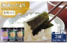 【定期便12回】潮風のたより3種セット　有明のり　10切80枚(板のり8枚分)