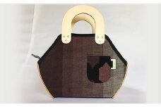 1pocket六角バッグ久留米絣／茶色2way(tamako box )　AQ007
