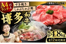 【12回定期便】博多和牛 しゃぶしゃぶ・すき焼き用400g 肉 牛肉 ウデ モモ 肩ロース 国産 福岡 冷凍 広川町 / 株式会社MEAT PLUS [AFBO021]