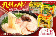 うまかっちゃん3種アソートセット　豚骨・高菜・濃厚新味　 合計30食(各5袋×2パック) ラーメン らーめん 豚骨 とんこつ はかた たかな 豚 ぶた 博多 福岡 九州 濃いめ インスタント 袋麺 乾麺 時短  広川町/亀井通産（株） [AFAR031]