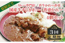 国産 牛すじかれー 4個セット3回 定期便 カレー 牛カレー 惣菜 おかず 夕食 ごはん 晩ごはん 家族 お手軽 簡単調理 国産牛 香牛かれー香壺 福岡 川崎町