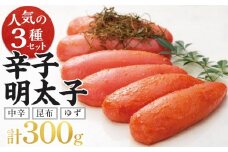 辛子明太子３種セット（中辛・昆布・ゆず各100ｇ）【明太子 めんたいこ 辛子明太子 無着色魚介類 家庭用 お取り寄せグルメ ご飯のお供 お取り寄せ お土産 九州 ご当地グルメ 福岡土産 取り寄せ グルメ 福岡県 大任町 AR002】