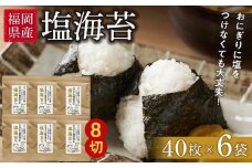 福岡県産有明のり　塩海苔　8切40枚×6袋入【海苔 のり ノリ 有明海苔 有明のり 塩海苔 塩のり 家庭用 お取り寄せグルメ ご飯のお供 お取り寄せ お土産 九州 ご当地グルメ 福岡土産 取り寄せ グルメ 福岡県 大任町 AS003】