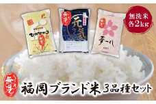U17-01-01 無洗米 福岡ブランド米3品種セット(各2kg) お米 米 こめ コメ ブランド米 夢つくし ヒノヒカリ 元気つくし 白米 人気 おすすめ 無洗米 ゆめつくし ひのひかり げんきつくし 福岡県産米 食料品 福岡県 食べ比べ