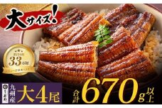 U61-73-04 【8/19寄附額改定】 ふっくらジューシー！ 国産うなぎ蒲焼大サイズ4尾（計670g以上）鰻蒲焼用タレ・山椒付 うなぎ 生産量日本一鹿児島県産うなぎ 宮崎県産うなぎ 熊本県産うなぎ 九州産 うなぎ 鰻 人気 おすすめ 鰻 ウナギ うなぎ 国産 冷凍 蒲焼 うな重 ひつまぶし 土用 丑の日