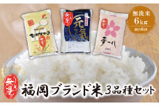 U17-84-01 無洗米 福岡県産米3品種セット6kg 定期便(隔月・年6回) お米 米 こめ コメ ブランド米 夢つくし ヒノヒカリ 元気つくし 白米 人気 おすすめ 精米 無洗米 ゆめつくし ひのひかり げんきつくし 福岡県産米 食料品 福岡県 定期便 食べ比べ 【上野焼チャンス】