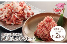 U04-02-01 品質本位のブランド豚！ 乳豚まんぞくセット(切り落とし・ミンチ計2kg) 豚肉 切り落とし ミンチ ひき肉 詰め合わせ 小分け 国産豚肉 人気 おすすめ 豚 ブランド スライス セット