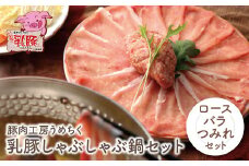 U04-04-01 国産ブランド豚使用！ 乳豚 しゃぶしゃぶ鍋Ａセット(ロース・バラ・つみれ) 豚肉工房うめちく 豚肉 ぶたにく バラ肉 ロース肉 つみれ 小間切れ 国産豚 人気 おすすめ スライス 豚しゃぶ セット 詰め合わせ しゃぶしゃぶ ブランド豚 【上野焼チャンス】