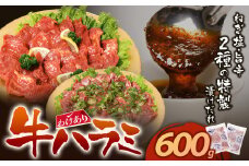 W61-43 【訳あり】牛ハラミ肉(旨辛、ねぎ塩) 600g 旨辛 ねぎ塩 牛肉 焼肉 味付け肉 BBQ 簡単 冷凍 家庭用 大人気 コスパ 手軽