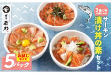 U61-128 サーモン漬け丼の素(醤油・ごま1・ポキ)計5パック【上野焼チャンス】