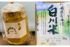 お米 農家 が育てた 白川米 5kg・ 天然 百花 ハチミツ セット お米 はちみつ セット