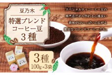 豆乃木特選ブレンド コーヒー豆3種セット コーヒー コーヒー豆 コーヒー粉 珈琲豆 珈琲 中挽き 飲み比べ 各100g×3袋 合計約300g 冷蔵 豆の専門店 福岡県 京都郡 苅田町