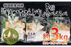 はかた地どり 3種食べくらべ約3kgセット(もも・むね・ぶつ切り)【みやこ町】