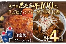 九州産黒毛和牛100％ 手ごねハンバーグ&牛すじ煮 計4個セット 自家製ハンバーグソース付き 惣菜 晩御飯 晩ご飯 晩飯 夕飯 夜ご飯 夜食 たれ 煮込み ビーフ 宮崎牛