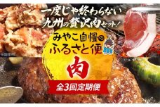 定期便 肉 全3回 みやこ自慢のふるさと便・肉 毎月 定期便 猪肉 ハンバーグ はかた地どり ジビエ BBQ 焼肉 地鶏 キャンプ 黒毛和牛 惣菜 晩御飯 晩ご飯 宮崎牛 食べ比べ 福岡県 福岡 九州 グルメ お取り寄せ