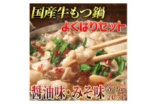 【国産牛欲張りもつ鍋セット】醤油味&みそ味各2人前(計4人前)〆はマルゴめん 吉富町/株式会社マル五 [BGAC021]