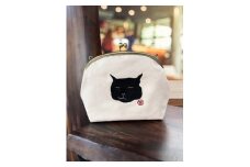 動物愛護 倉敷帆布 がま口バッグ くろねこ 生成 吉富町/猫山商事 [BGBE009]
