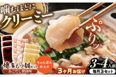【全3回定期便】博多もつ鍋セット(あごだし醤油味)3-4人前×3個セット 吉富町/(株)やまやコミュニケーションズ [BGAH053] 鍋セット モツ鍋 簡単調理 国産 牛モツ もつ 大ぶり 醤油 しょうゆ味 醤油味 スープ 濃縮 グルメ 福岡