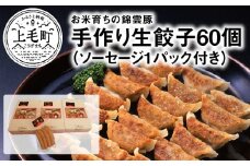 【ブランド豚肉】お米育ちの錦雲豚　手作り生餃子60個（ソーセージ1パック付き）　FN0702