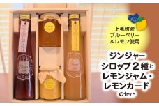 【上毛町産ブルーベリー・レモン使用】ジンジャーシロップ2種とレモンジャム・レモンカートのセット　KT0602