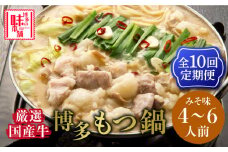 【全10回定期便】博多の味本舗　大満足厳選国産牛博多もつ鍋みそ味セット6人前(3人前×2セット)《築上町》【博多の味本舗】 [ABCY044] 203000円