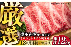 【全12回定期便】【厳選部位】博多和牛 サーロイン しゃぶしゃぶすき焼き用 1kg（500g×2p）《築上町》【MEAT PLUS】肉 お肉 牛肉 [ABBP144] 360000円