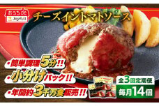 【全3回定期便】ジョイフル ハンバーグ 14個( チーズイン + トマトソース )《築上町》【株式会社　ジョイフル】[ABAA024] 牛100% ギフト 大容量 肉 牛 はんばーぐ ファミレス 冷凍 簡単 おかず 弁当 小分け 個包装 保存料不使用 人気定期便 32000円