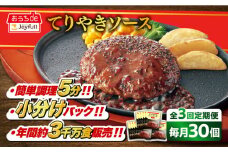 【全3回定期便】ジョイフル ハンバーグ 30個 ( てりやき ソース + ペッパー )《築上町》【株式会社　ジョイフル】[ABAA045] 牛100% ギフト 大容量 肉 牛 はんばーぐ ファミレス 冷凍 簡単 おかず 弁当 小分け 個包装 保存料不使用 人気定期便 55000円