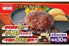 【全6回定期便】ジョイフル ハンバーグ 30個 ( てりやき ソース + ペッパー )《築上町》【株式会社　ジョイフル】[ABAA046] 牛100% ギフト 大容量 肉 牛 はんばーぐ ファミレス 冷凍 簡単 おかず 弁当 小分け 個包装 保存料不使用 人気定期便 110000円