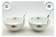 【有田焼】究極のラーメン鉢 古生双魚 黒・赤ペア（レンゲ付き）［A0033-0001］