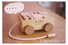 【名入可能】引き車の積み木２４Ｐ【諸富家具】：B935-001