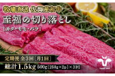 【定期便3回】【牧場直送】佐賀産黒毛和牛 至福のきりおとし500g：B370-003