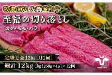 【定期便12回】【牧場直送】佐賀産黒毛和牛 至福のきりおとし1kg：C250-023