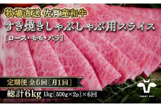 【定期便6回】【牧場直送】佐賀産黒毛和牛すきやき用スライス1kg：C196-002
