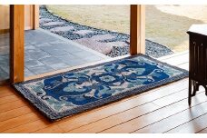 鍋島緞通[手刺繍]兜唐花縁雷文/中藍地灰地茶  90×180cm：D127-004