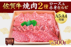 佐賀牛ロース＆佐賀牛赤身カルビ 焼肉用 500g 牛肉 黒毛和牛 赤身 カット済 バーベキュー 九州 佐賀県 佐賀市 佐賀丸美屋 焼肉屋：B325-008