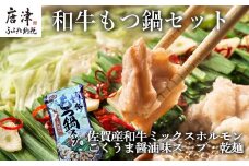 和牛もつ鍋セット 佐賀産和牛ミックスホルモン500ｇ こくうま醤油味ス－プ 乾麺 (3～4人前)