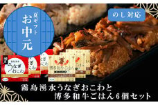 「お中元」(一粒庵) 霧島湧水うなぎおこわと博多和牛ごはん 6個セット(125ｇ×各3)