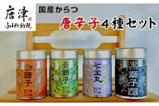 国産からつ唐辛子4種セット (赤獅子(赤唐辛子一味)・青獅子(青唐辛子一味)・七宝丸(特撰七味唐辛子)・黒獅子(オリジナルスパイス)) とうがらし トウガラシ 香辛料 調味料 スパイス 薬味