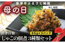「母の日」唐津自慢 じゃこの佃煮 3種類セット(山椒の実入・山椒の実入(青唐辛子)・落花生入)×各85g ご飯のお供 おかず おつまみ 詰合せ 佃煮