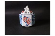 【伊万里焼】色鍋島六角唐草・桜・梅・菊文香炉【市川冬山窯】 037-H341