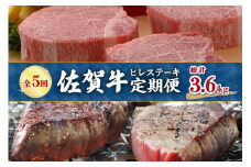 【全5回 定期便】佐賀牛 ヒレ ステーキ 総計3.6kg 999-J412
