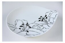 【伊万里焼】線描きカサブランカ・バラ変形皿（色・柄選択、どちらか1枚をお届け） 135-H739