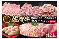 佐賀牛 肥前さくらポーク ありたどり 食べ比べセット 6回便 12.1kg ヒレ ロース モモ ハンバーグ ステーキ 999-J666