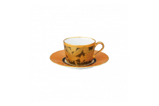 オマージュ コレクションカプチーノ碗皿（橙絵花鳥文） 058-H1025