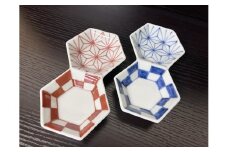 伊万里焼 麻市松亀甲二品盛（青・赤） 165-H1062