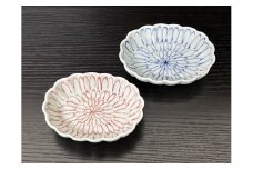 伊万里焼 菊（青・赤）菊形小判千代口セット 165-H1063