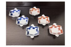 伊万里焼 市松コヅチ豆鉢（青・赤）6個セット 165-H1066