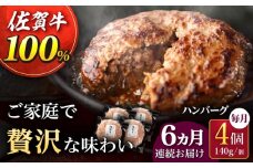 【6回定期便】佐が家 佐賀牛100% ハンバーグ 4個（140g×4個）/ナチュラルフーズ [UBH021] 牛肉 肉 ハンバーグ 加工品 冷凍 小分け 個包装
