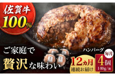 【12回定期便】佐が家 佐賀牛100% ハンバーグ 4個（140g×4個）/ナチュラルフーズ [UBH022] 牛肉 肉 ハンバーグ 加工品 冷凍 小分け 個包装